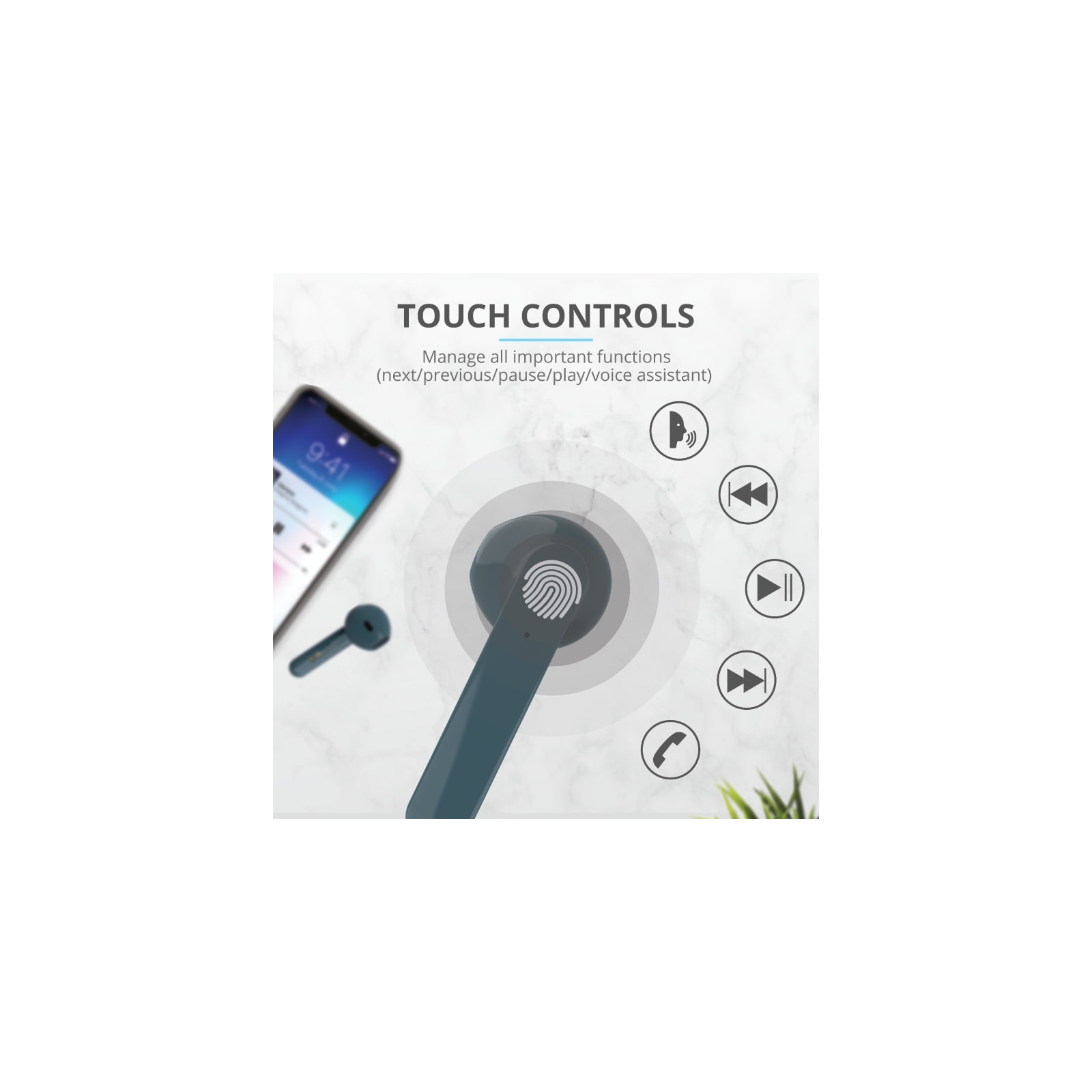 Наушники Trust Primo Touch True Wireless Mic Blue (23780) изображение 10