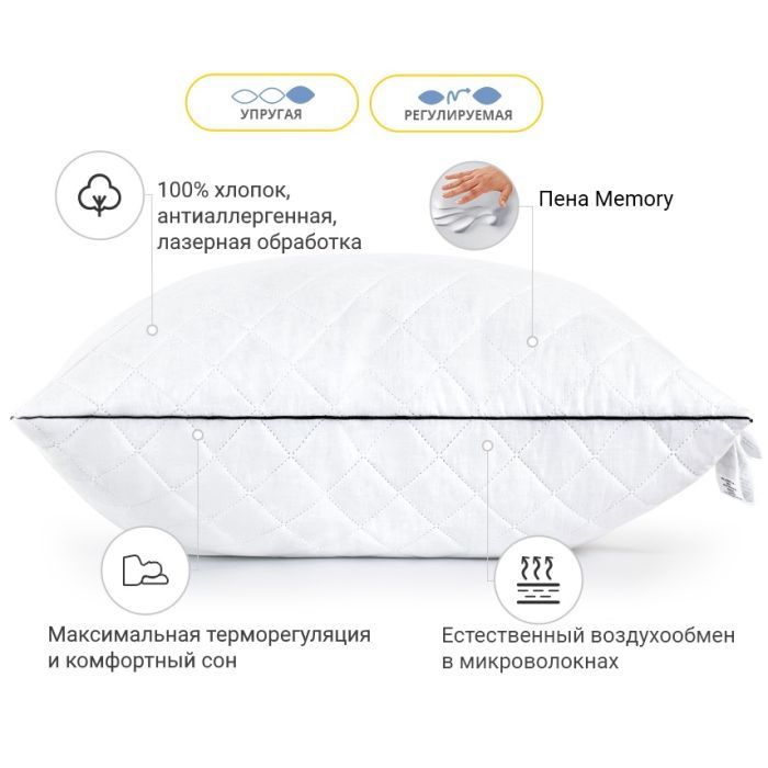 Подушка MirSon 1488 Royal Pearl memory effekt Высокая 50х50 см (2200003263466) изображение 3