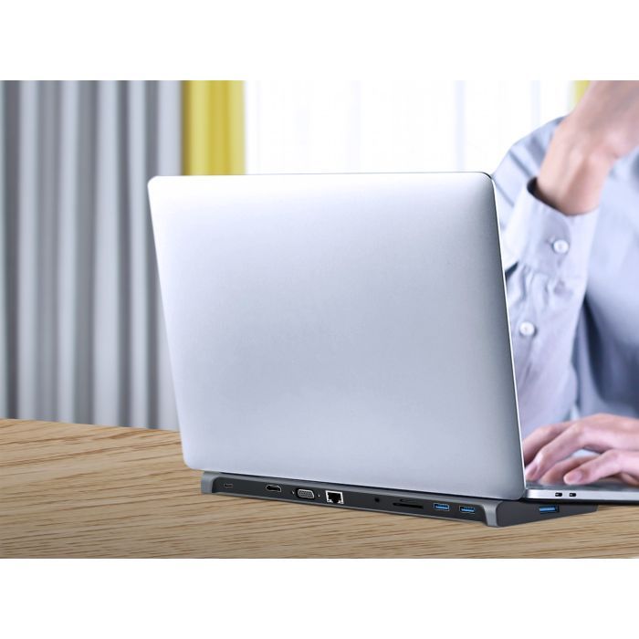 Концентратор Cablexpert USB-C 9-in-1 (USB-hub + HDMI/VGA/PD/CR/LAN/3.5mm) (A-CM-COMBO10-01) изображение 2