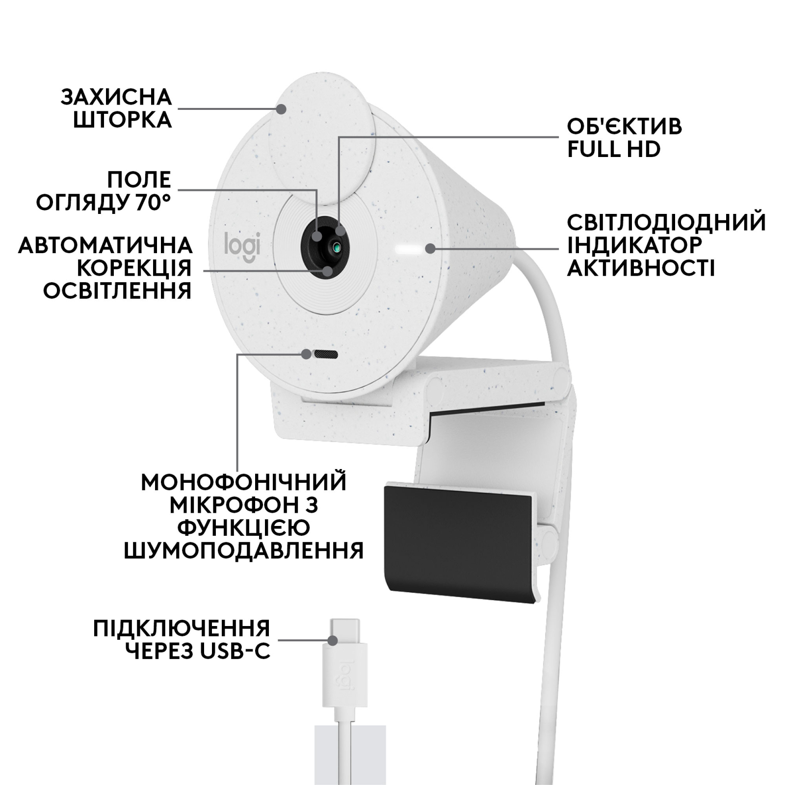 Веб-камера Logitech Brio 300 FHD Graphite (960-001436) зображення 6