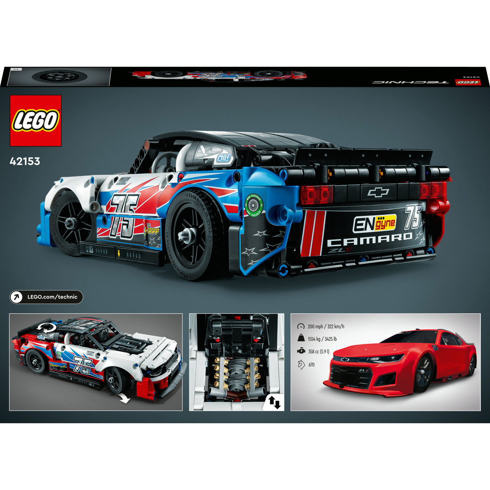 Конструктор LEGO Technic NASCAR Next Gen Chevrolet Camaro ZL1 672 детали (42153) изображение 10