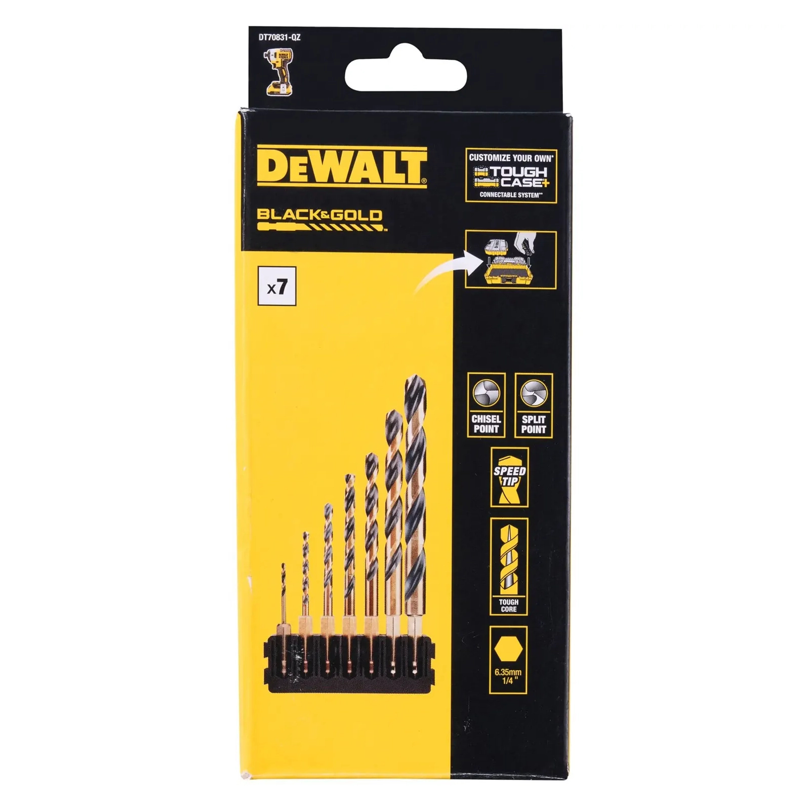 Набор сверл DeWALT в касете для Tough Case, по металу Black & Gold, 1/4 дюйма, 8 шт (DT70831)