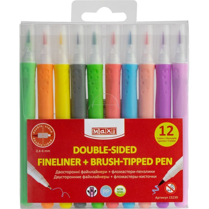 Фломастеры Maxi кисточки BRUSH-TIPPED Jumbo, 10 пастельных цветов, линия 0,5-6 мм (MX15237)