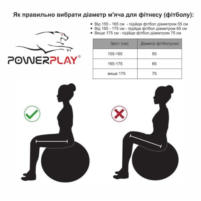 Мяч для фитнеса PowerPlay 4001 65см Чорний + помпа (PP_4001_65_Black) изображение 5