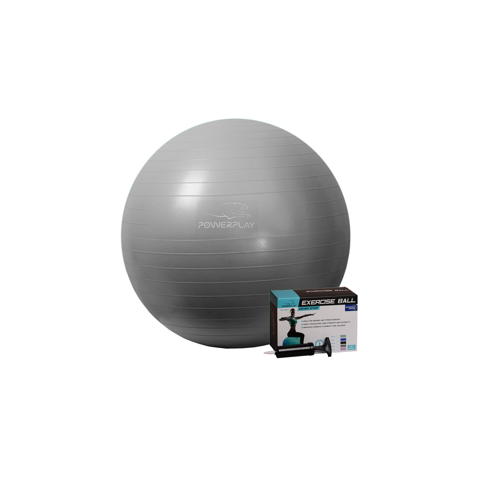 Мяч для фитнеса PowerPlay 4001 65см Сірий + помпа (PP_4001_65_Grey)