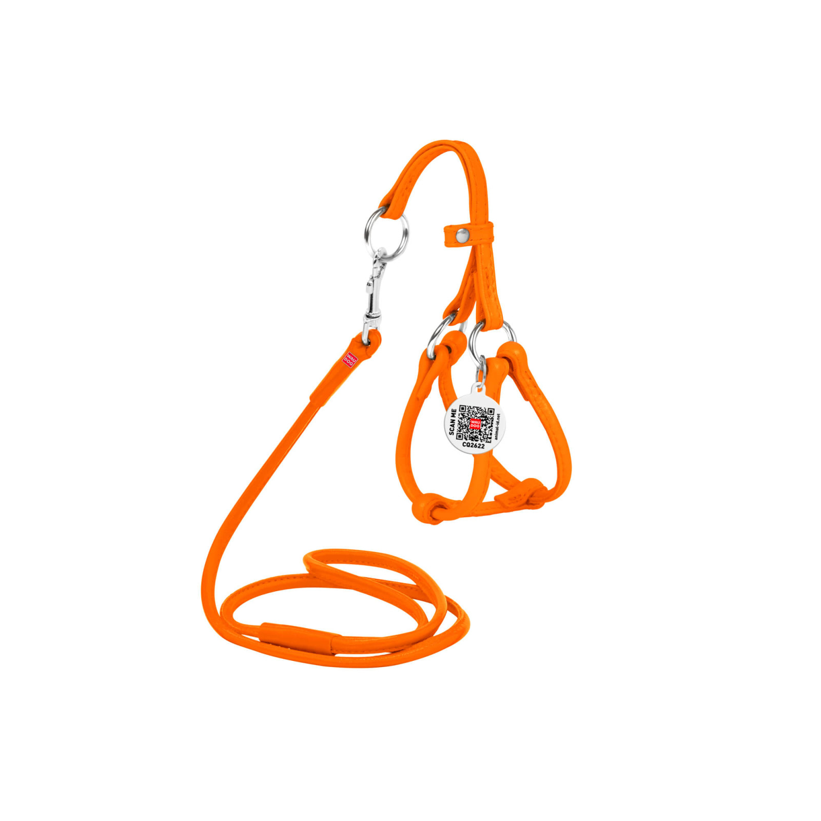 Шлей для собак WAUDOG Glamour с поводком круглая Д 6 мм А 26-46 см В 30-50 см оранжевая (34014)