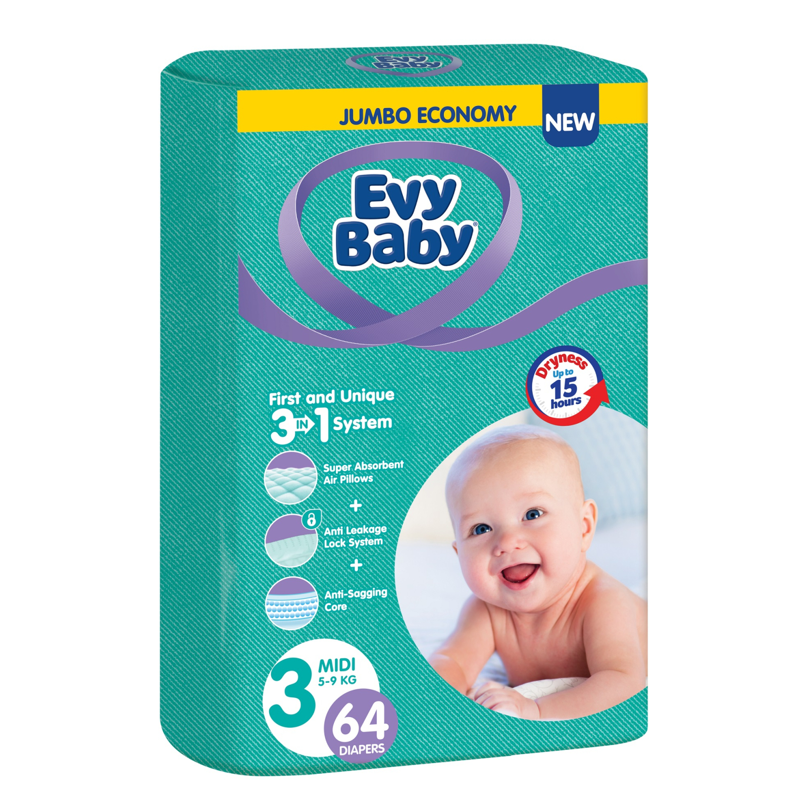 Подгузники Evy Baby Midi Jumbo 5-9 кг 64 шт (8683881000271)