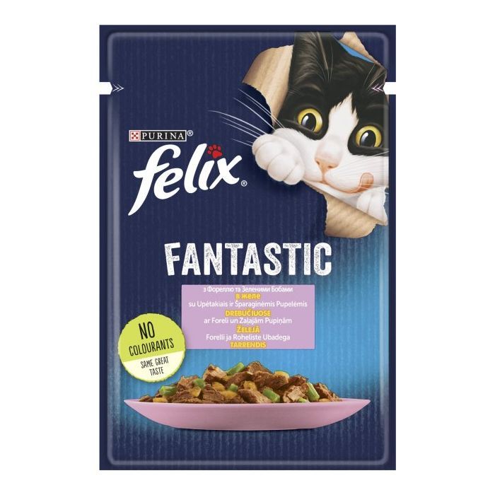 Вологий корм для кішок Purina Felix Fantastic з фореллю та зеленими бобами в желе 85 г (7613039841617)