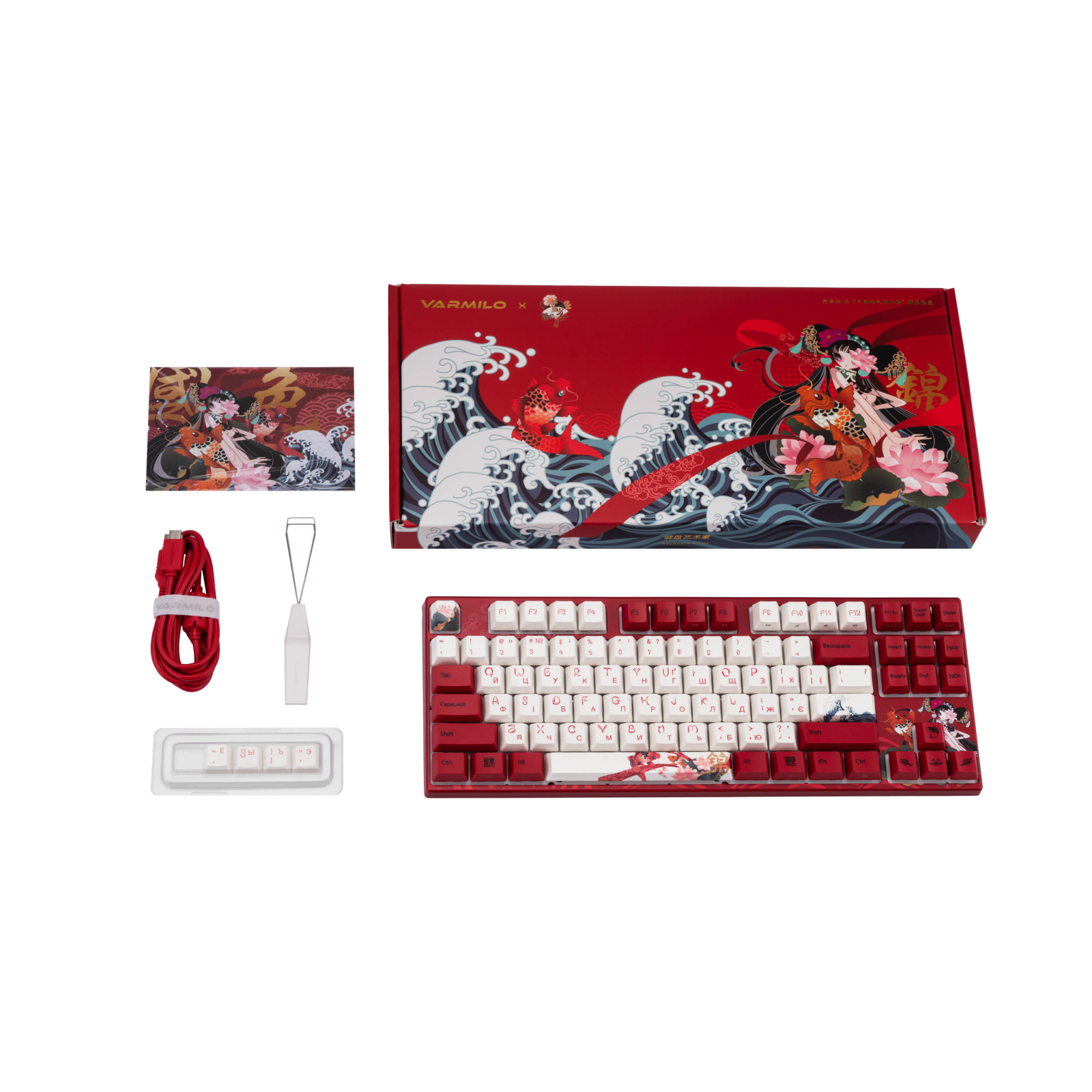 Клавиатура Varmilo VEM87 Koi 87Key EC V2 Rose USB UA White LED Red (A33A039B0A3A17A034) изображение 2