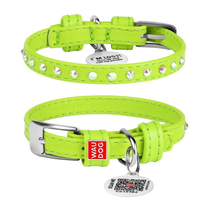 Ошейник для животных WAUDOG Glamour з QR-паспортом з стразами XXS2 Ш 9 мм Д 19-25 см ментоловий (325213)