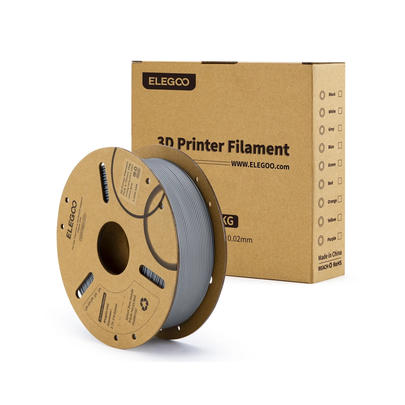 Пластик для 3D-принтера ELEGOO PLA 1кг, 1.75мм, grey (50.203.0040) изображение 2