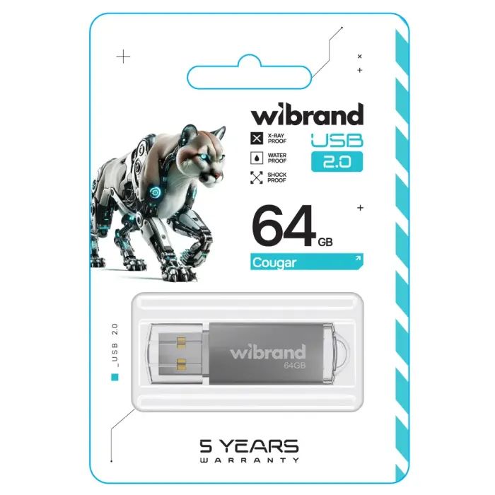 USB флеш накопичувач Wibrand 16GB Cougar Silver USB 2.0 (WI2.0/CU16P1S) зображення 2