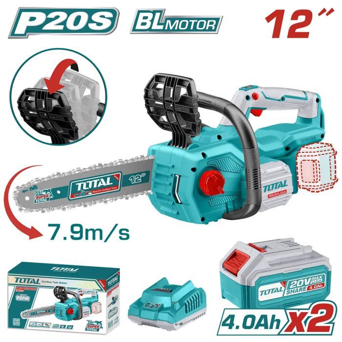 Ланцюгова пила Total TGSLI201286 акум., 20В, шина 30см, 2x4Ah (TGSLI201286) зображення 2