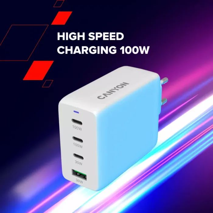 Зарядний пристрій Canyon CU100ACC GaN 100W 3xPD 1xQC EU White (CNS-CUW100ACC) зображення 10