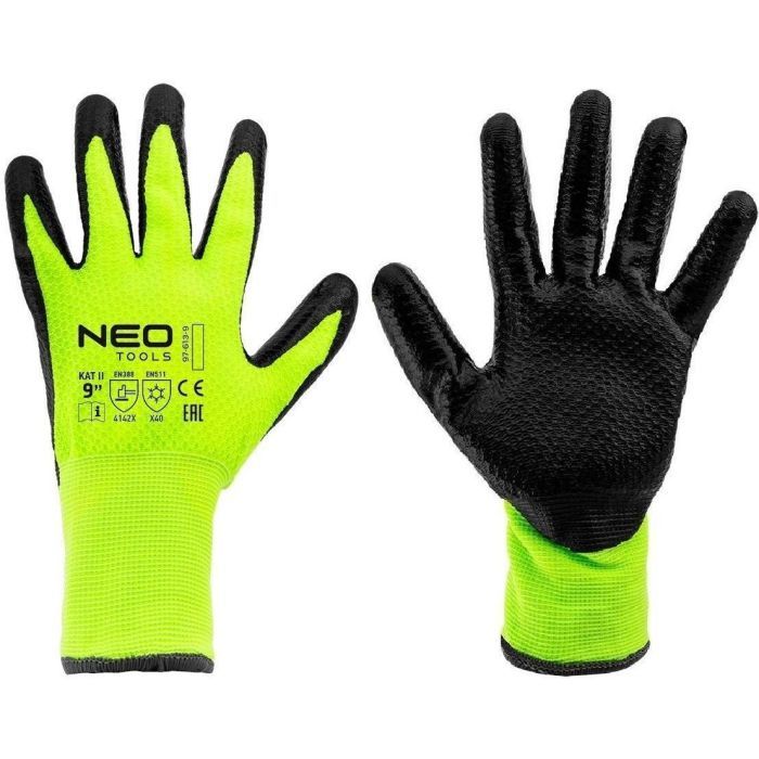Захисні рукавиці Neo Tools утеплені, латексне покриття, поліестер, р.10, зелено чорні (97-613-10)