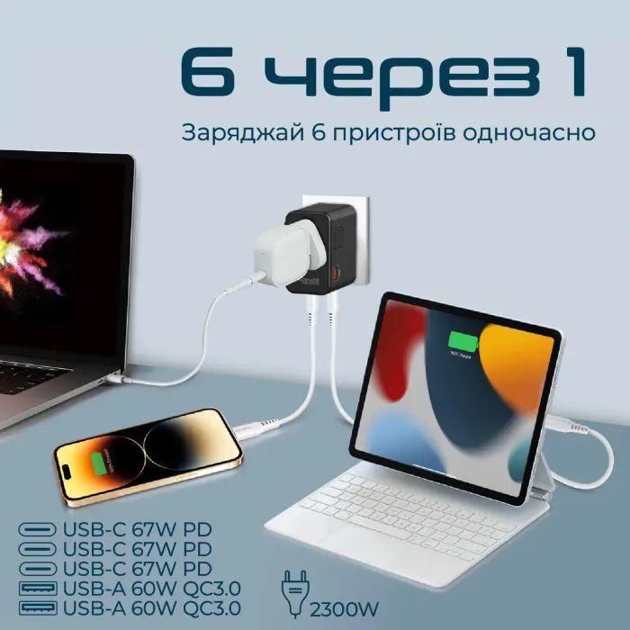 Зарядний пристрій Promate tripmate-gan75 зображення 6