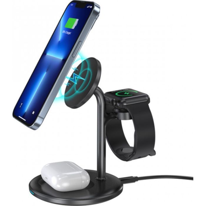 Зарядное устройство Choetech 15W 3-in-1 Magnetic Wireless Fast Charger black (T585-F-101-CCBK) изображение 4