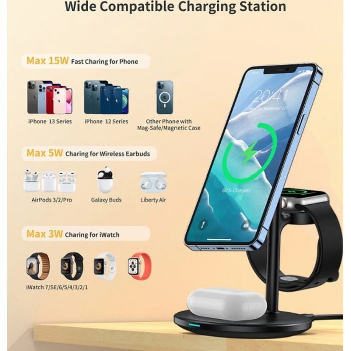 Зарядное устройство Choetech 15W 3-in-1 Magnetic Wireless Fast Charger black (T585-F-101-CCBK) изображение 5