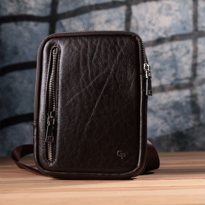 Сумка Grande Pelle Бананка из гладкой натуральной кожи Коричневая (22880) изображение 10