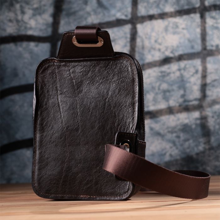 Сумка Grande Pelle Бананка из гладкой натуральной кожи Коричневая (22880) изображение 11