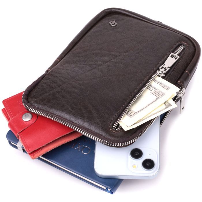 Сумка Grande Pelle Бананка из гладкой натуральной кожи Коричневая (22880) изображение 9