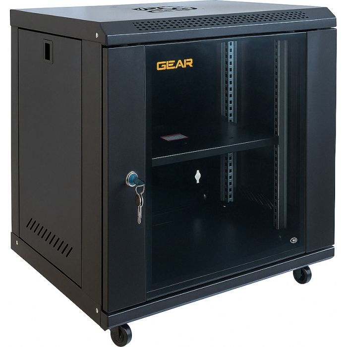 Шкаф настенный GEAR 12U 19" 600x450x650 мм, + полка 19", black (GWMSN-12U-600-450)