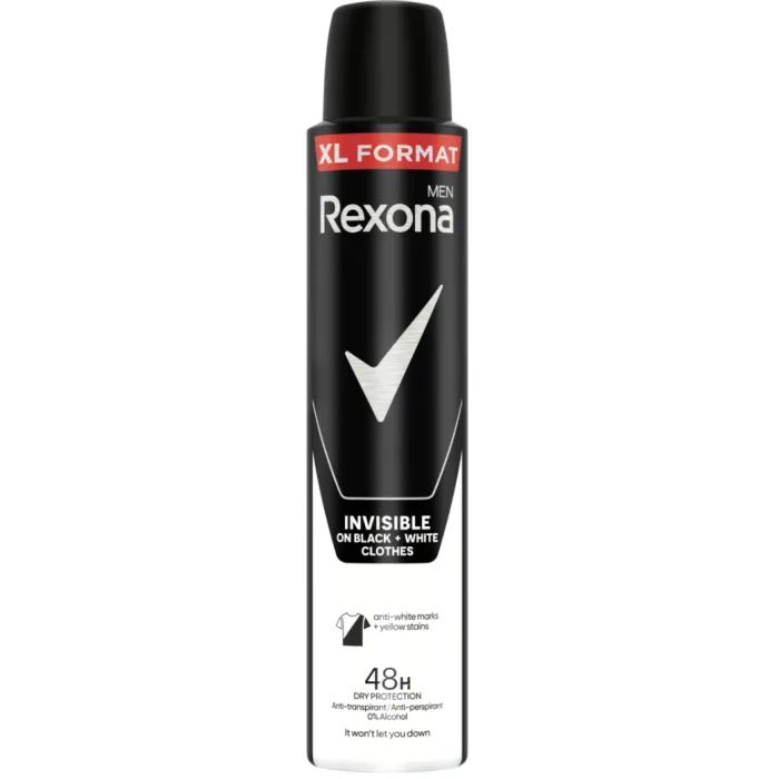 Антиперспирант Rexona Невидимый на черном и белом 200 мл (8720181584282)