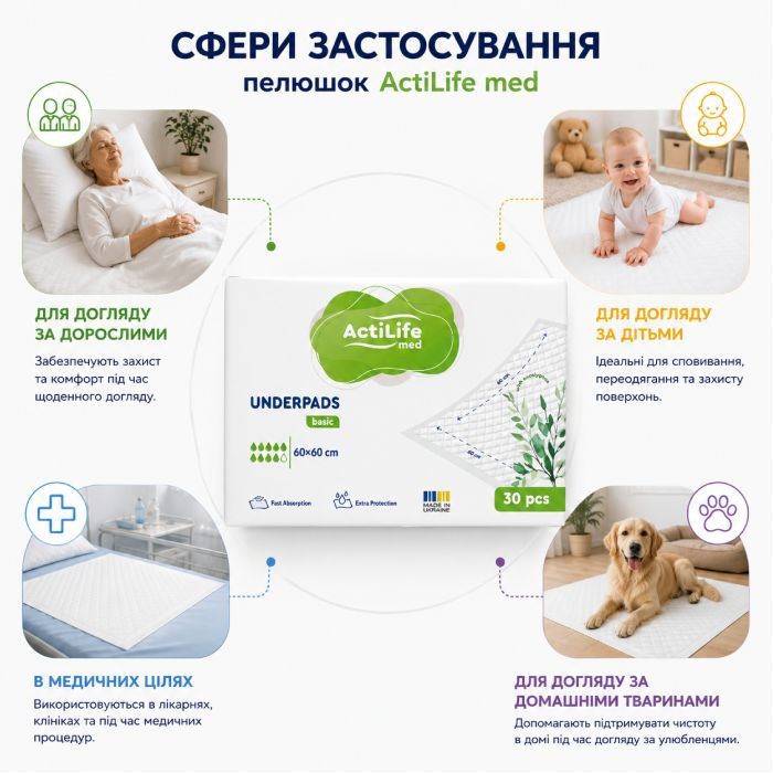 Пеленки для младенцев ActiLife Med Basic 60 х 60, 30 шт (4820174981471) изображение 7