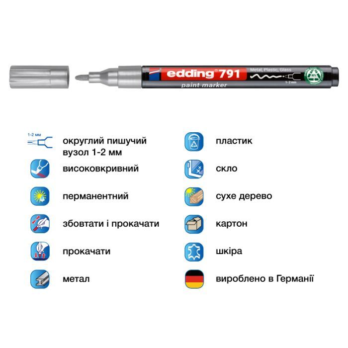 Маркер Edding Paint e-791 1-2 мм круглий помаранчевий (e-791/06n) зображення 2