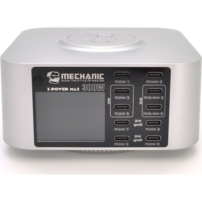 Зарядное устройство MECHANIC 10xUSB-C PD + Wireless Charging 15W LED indication 300W black (X-Power Max)