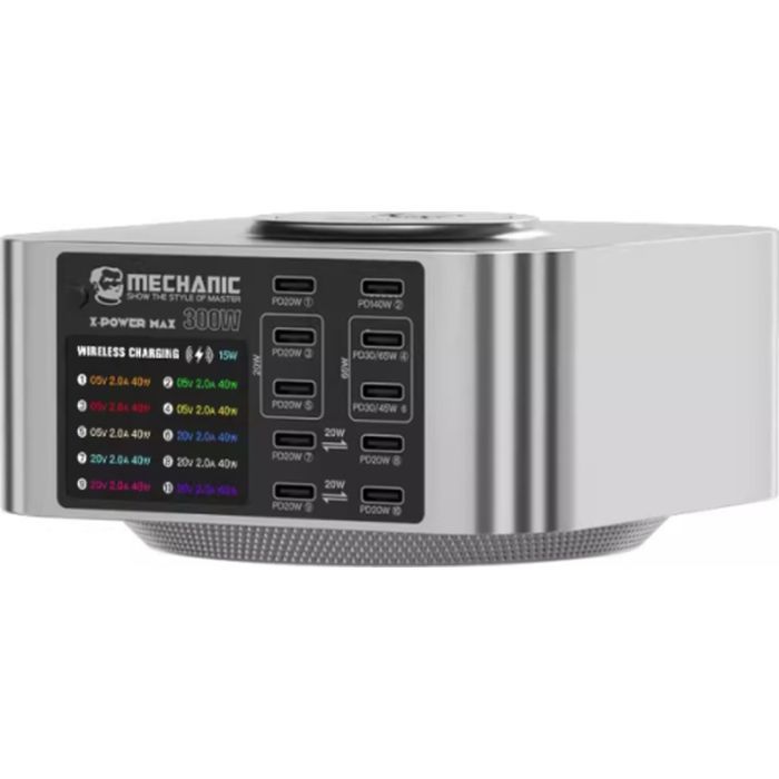 Зарядное устройство MECHANIC 10xUSB-C PD + Wireless Charging 15W LED indication 300W black (X-Power Max) изображение 4