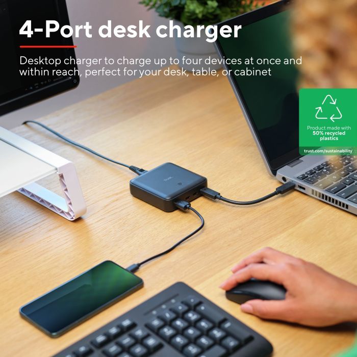 Зарядное устройство Trust 3xUSB-C + USB-A 100W PD black (25242_TRUST) изображение 2