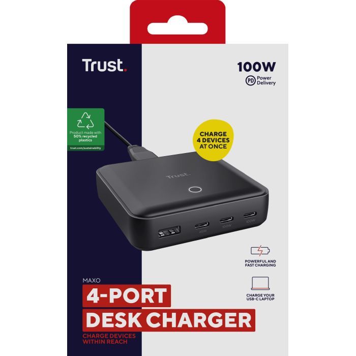 Зарядное устройство Trust 3xUSB-C + USB-A 100W PD black (25242_TRUST) изображение 7