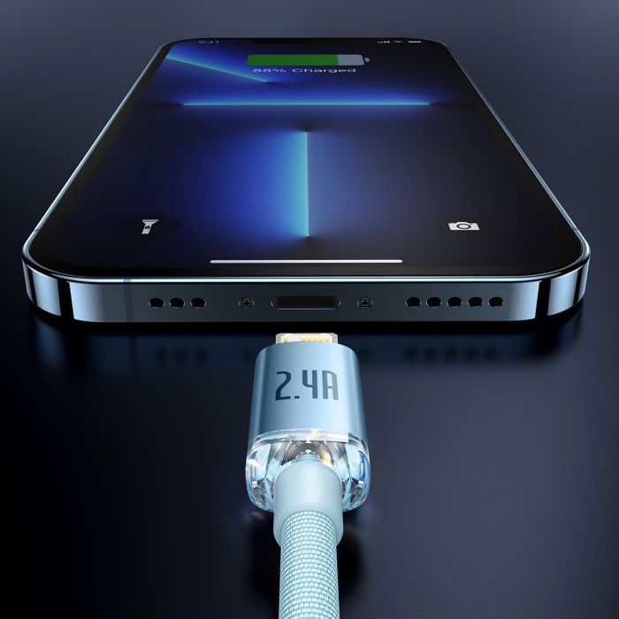 Дата кабель USB 2.0 AM to Lightning 1.2m 2.4A blue Baseus (CAJY000003) зображення 7