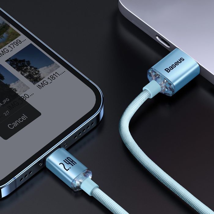 Дата кабель USB 2.0 AM to Lightning 1.2m 2.4A blue Baseus (CAJY000003) зображення 8