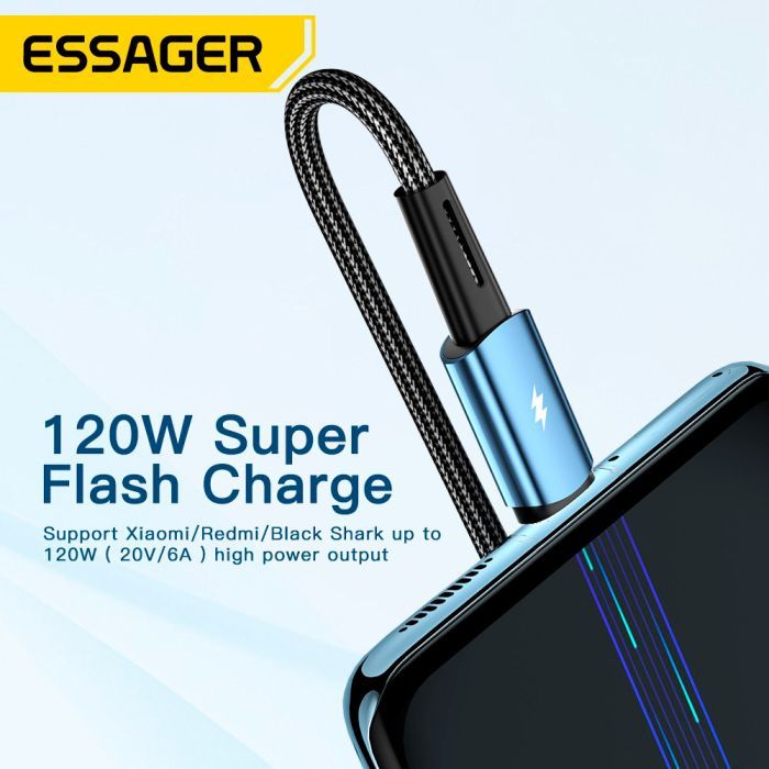 Дата кабель USB 2.0 AM to USB-C 2.0m 120W black Essager (EXC120-CGA01-P) изображение 4