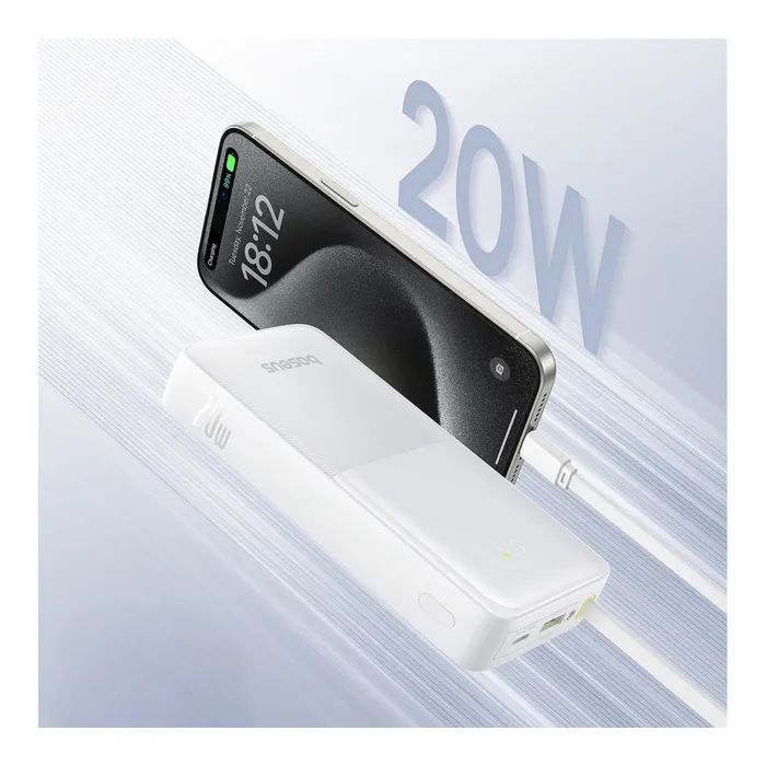 Батарея універсальна Baseus Bipow 2 20000mAh 20W with USB-C cable white (P10077101213-01) зображення 4