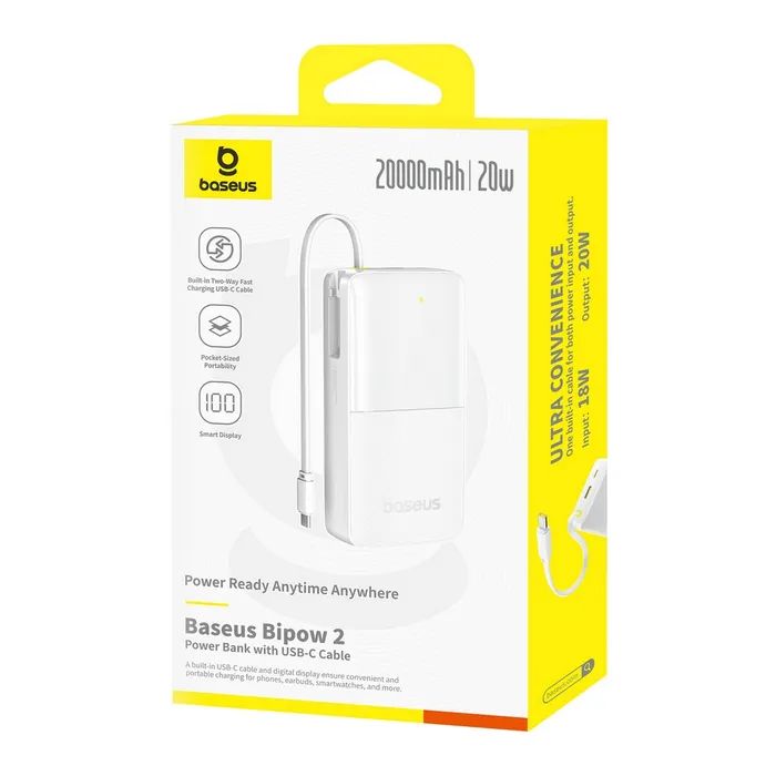 Батарея універсальна Baseus Bipow 2 20000mAh 20W with USB-C cable white (P10077101213-01) зображення 8