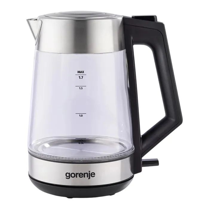 Електрочайник Gorenje 1.7л, 2,200 Вт, strix контроль, скло, нерж (K17OGS)