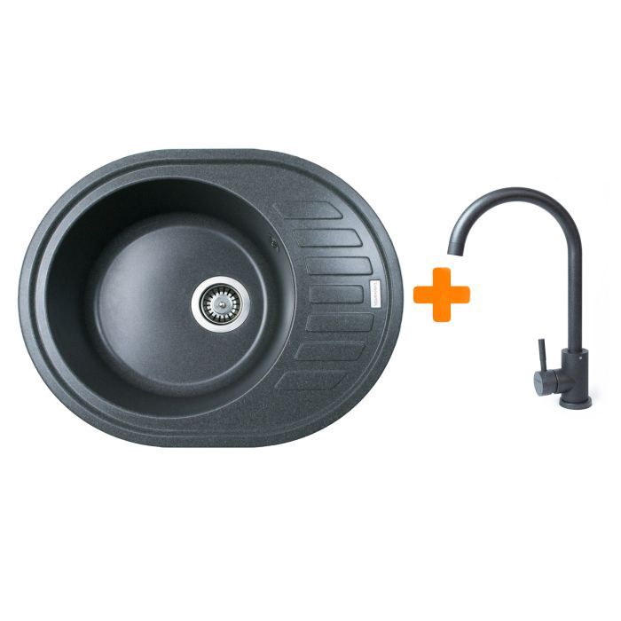 Мийка кухонна Adamant Ovum графіт + змішувач (1824296910413)