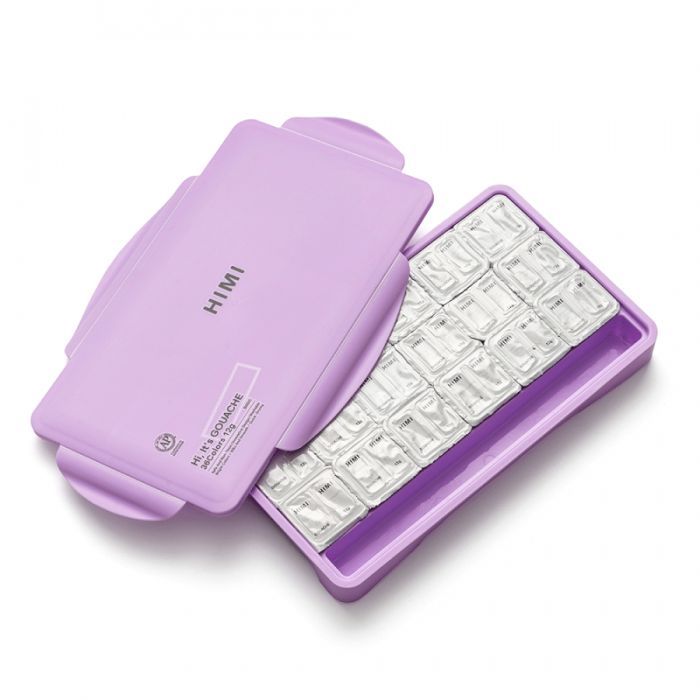 Гуашевые краски HIMI Twin Cup 36*12мл+3 пензлі, фіолетовий пластик, пенал (6976939682577) изображение 3