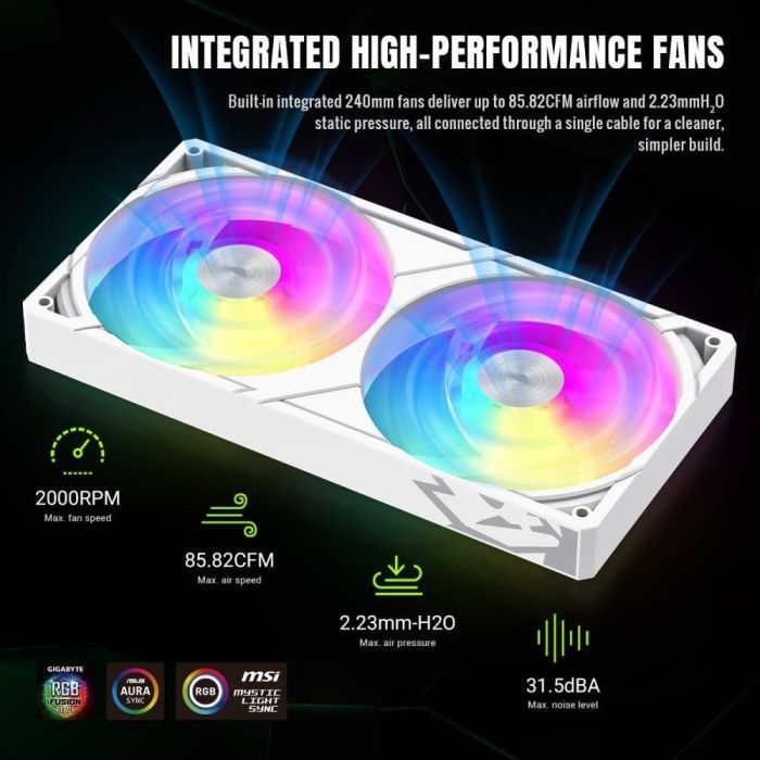 Система жидкостного охлаждения Gamemax GLACIER 240 LCD WH изображение 11