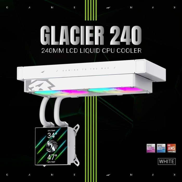 Система жидкостного охлаждения Gamemax GLACIER 240 LCD WH изображение 12