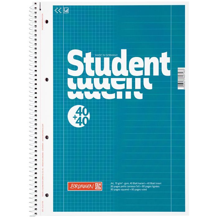 Книга записна Brunnen Коледж-блок А4 DUO, лінія + клітинка, 80 аркушів (10 679 74)