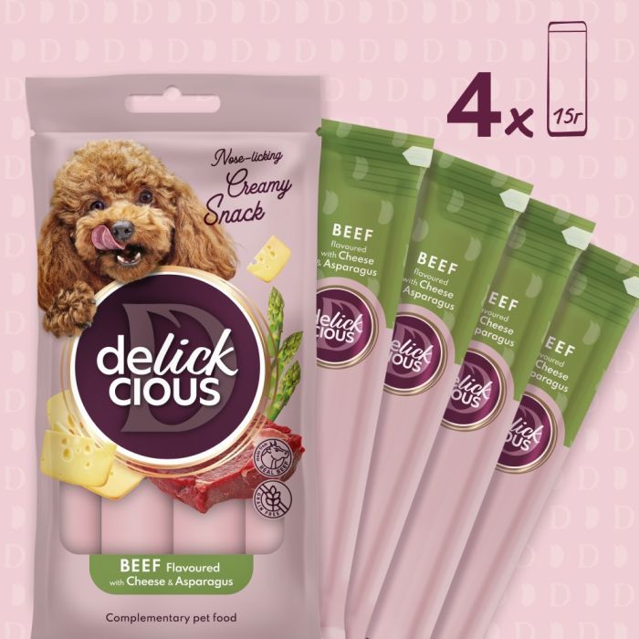 Лакомство для собак Delickcious Кремовые говядина с добавлением сыра и спаржи 1+1 (4820269148086) изображение 4