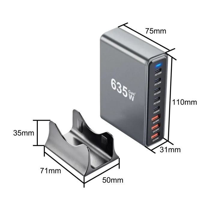 Зарядное устройство XoKo 2xUSB-C PD3.1 140W + 2xUSB-C PD100W + 1xUSB-C PD65W + 3xUSB QC30W GaN (QC-600) изображение 4