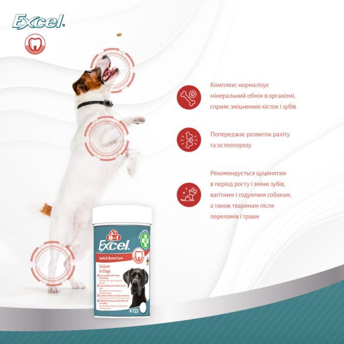 Витамины для собак 8in1 Excel Calcium для зубов и костей кальций 155 шт (4048422184027) изображение 5