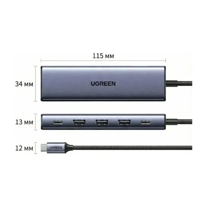 Концентратор Ugreen USB-C 5-in-1 3xUSB-A + 1xUSB-C PD100W + DisplayPort 4K60Hz black (75642) зображення 2