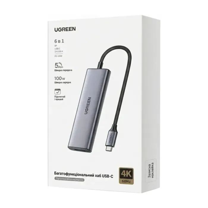 Концентратор Ugreen USB-C 5-in-1 3xUSB-A + 1xUSB-C PD100W + DisplayPort 4K60Hz black (75642) зображення 3
