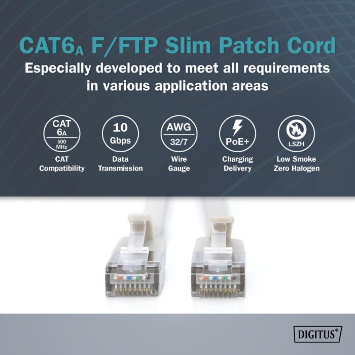 Патч-корд 2м, FTP, cat.6A, Sliim, AWG 32/7, Cu, LSZH, grey Digitus (DK-1632-A-020S) изображение 6